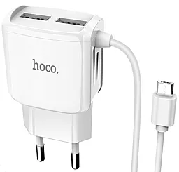 Мережевий зарядний пристрій Hoco C59A 2.4a 2xUSB-A ports charger + micro USB cable white - фото Мережевий зарядний пристрій Hoco C59A 2.4a 2xUSB-A ports charger + micro USB cable white