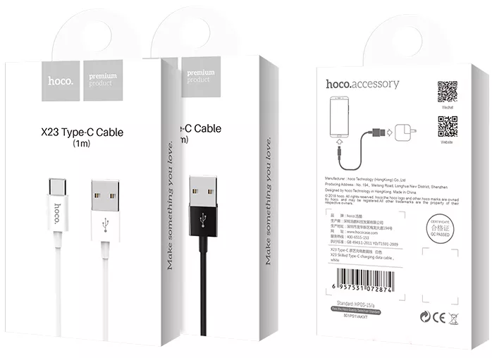 Кабель Hoco X23 Skilled USB-A - Type-C 12w 2.4a 1м cable White - фото 6