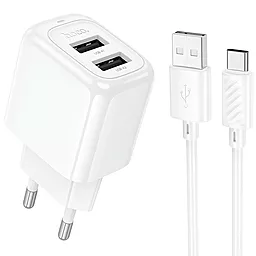 Мережевий зарядний пристрій Hoco CS51A 2.4a 2xUSB-A ports charger + USB-C cable white - фото Мережевий зарядний пристрій Hoco CS51A 2.4a 2xUSB-A ports charger + USB-C cable white
