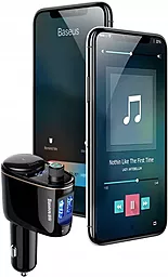 Автомобільний зарядний пристрій з FM трансмітером Baseus Car Charger Bluetooth FM MP3 + Locomotive S-06 Black (CCALL-RH01) - мініатюра 5
