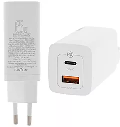 Мережевий зарядний пристрій з швидкою зарядкою Baseus GaN2 Lite Quick Charger 65W USB-A-C White (CCGAN2L-B02) - мініатюра 3