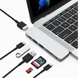 Мультипортовый USB Type-C хаб WIWU Adapter Hub T8 USB-C - 2xUSB-C, 1xHDMI, 1xSD/microSD, 2xUSB3.0 Gray - миниатюра 4