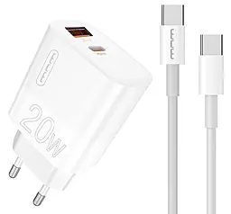 Мережевий зарядний пристрій WUW T83 20w PD USB-C/USB-A ports charger + USB-C to USB-C cable white - фото Мережевий зарядний пристрій WUW T83 20w PD USB-C/USB-A ports charger + USB-C to USB-C cable white