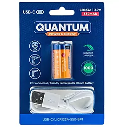 Аккумулятор Quantum CR123A(16340) 550mAh TipTop 1шт +Type-C кабель - фото Аккумулятор Quantum CR123A(16340) 550mAh TipTop 1шт +Type-C кабель
