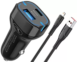 Автомобільний зарядний пристрій SkyDolphin SZ19L 25w PD/QC3.0 USB-C/USB-A ports fast charger + Lightning cable black (AZP-000103)