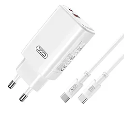 Мережевий зарядний пристрій XO CE17 65w USB-C/USB-A ports fast charger + Type-C to Type-C cable white