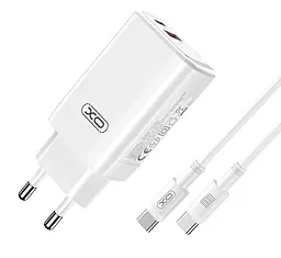 Мережевий зарядний пристрій XO CE17 65w PD USB-C/USB-A ports fast charger + USB-C to USB-C cable white - фото Мережевий зарядний пристрій XO CE17 65w PD USB-C/USB-A ports fast charger + USB-C to USB-C cable white
