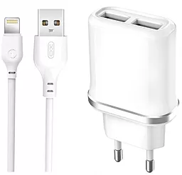 Сетевое зарядное устройство XO L52 2.1a 2xUSB-A ports charger + Lightning cable white - фото Сетевое зарядное устройство XO L52 2.1a 2xUSB-A ports charger + Lightning cable white