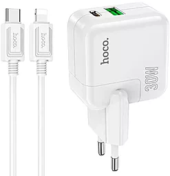 Мережевий зарядний пристрій Hoco C111A 30w PD USB-C/USB-A ports fast charger + USB-C to Lightning cable white - фото Мережевий зарядний пристрій Hoco C111A 30w PD USB-C/USB-A ports fast charger + USB-C to Lightning cable white