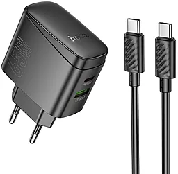 Сетевое зарядное устройство Hoco CS63A 65w GaN PD/QC USB-C/USB-A ports fast charger + USB-C to USB-C cable black - фото Сетевое зарядное устройство Hoco CS63A 65w GaN PD/QC USB-C/USB-A ports fast charger + USB-C to USB-C cable black