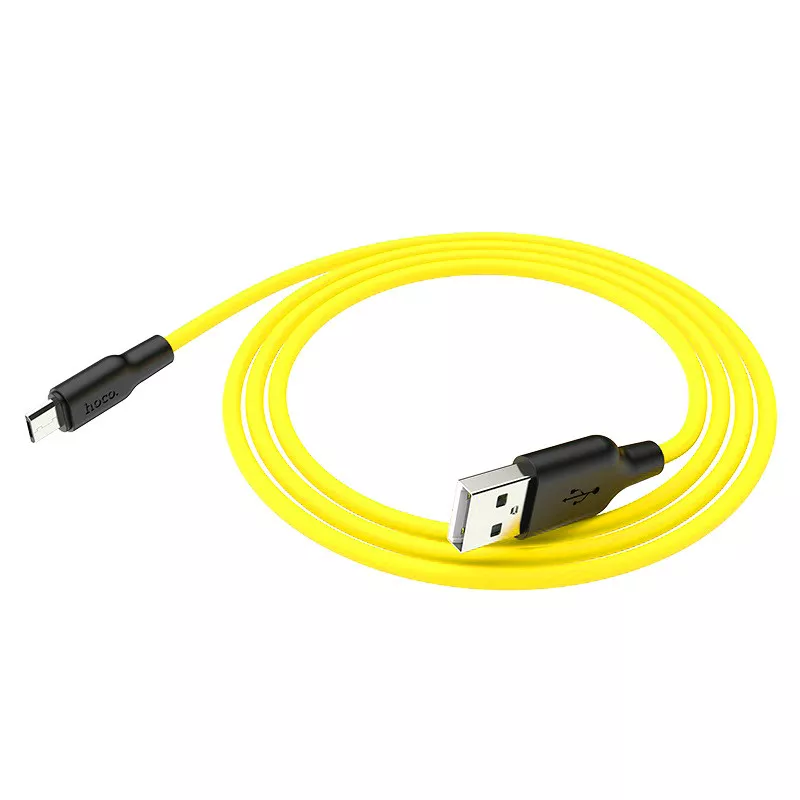 Кабель Hoco x21 Plus Fluorescent USB-A - micro USB 12w 2.4a 1м cable Black/Yellow - фото 2