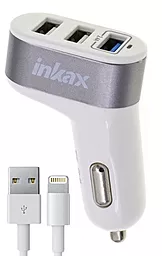 Автомобильное зарядное устройство Inkax 3 USB 3.1A + IP5/6 cable White (CD-06)