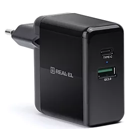Сетевое зарядное устройство REAL-EL CH-350 36W 3A USB-A-C Black - миниатюра 4