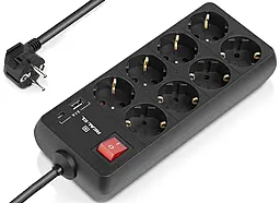 Сетевой фильтр (удлинитель) REAL-EL EL122300043 3680w 5м 8 розеток USB-C/USB-A с выключателем чёрный - фото Сетевой фильтр (удлинитель) REAL-EL EL122300043 3680w 5м 8 розеток USB-C/USB-A с выключателем чёрный