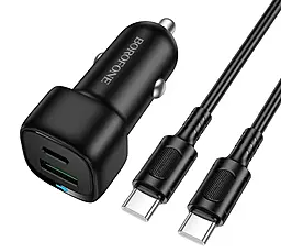 Автомобильное зарядное устройство Borofone BZ34B Cloud 38w PD/QC USB-C/USB-A ports car charger + USB-C to USB-C cable black - фото Автомобильное зарядное устройство Borofone BZ34B Cloud 38w PD/QC USB-C/USB-A ports car charger + USB-C to USB-C cable black