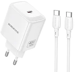 Сетевое зарядное устройство Borofone BN33 Fuente 40w GaN PD/QC3.0 USB-C fast charger + USB-C to USB-C cable White - фото Сетевое зарядное устройство Borofone BN33 Fuente 40w GaN PD/QC3.0 USB-C fast charger + USB-C to USB-C cable White