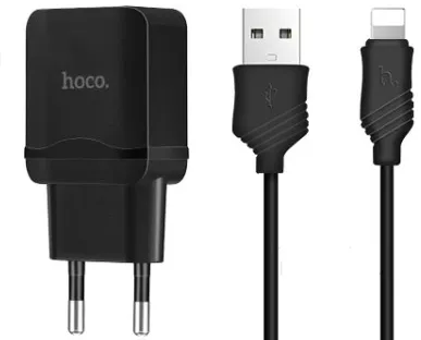 Сетевое зарядное устройство Hoco C22A 2.4a home charger + Lightning cable black - фото 1