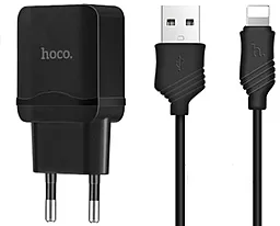 Сетевое зарядное устройство Hoco C22A 2.4a home charger + Lightning cable black