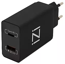 Сетевое зарядное устройство iZi PW-16 36w PD/QC USB-C/USB-A ports charger black - фото Сетевое зарядное устройство iZi PW-16 36w PD/QC USB-C/USB-A ports charger black