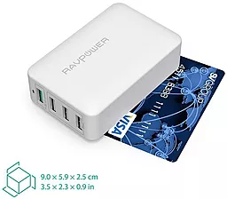 Мережевий зарядний пристрій з швидкою зарядкою RavPower USB Qualcomm Quick Charge 3.0 40W 4-Port Desktop Charging Station White (RP-PC024 / RP-PC024WH) - мініатюра 4