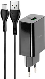Сетевое зарядное устройство с быстрой зарядкой Hoco DC21A 18w QC3.0 fast charger + USB-C cable black