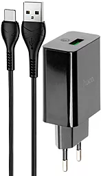 Сетевое зарядное устройство с быстрой зарядкой Hoco DC21A 18w QC3.0 fast charger + USB-C cable black - фото Сетевое зарядное устройство с быстрой зарядкой Hoco DC21A 18w QC3.0 fast charger + USB-C cable black