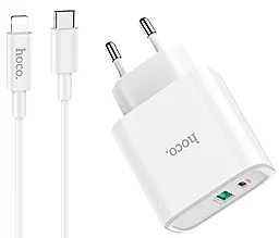Сетевое зарядное устройство с быстрой зарядкой Hoco C57A 18w PD USB-C/USB-A ports charger + USB-C to Lightning cable white
