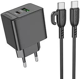 Сетевое зарядное устройство Borofone BAS14A 20w PD/QC USB-C/USB-A ports + USB-C to USB-C cable black - фото Сетевое зарядное устройство Borofone BAS14A 20w PD/QC USB-C/USB-A ports + USB-C to USB-C cable black