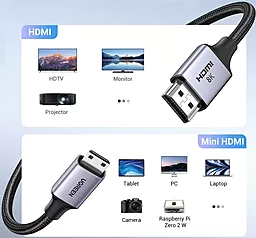 Відеокабель Ugreen HD163 mini HDMI - HDMI v2.1 8k 60hz 2m black (15515) - мініатюра 3