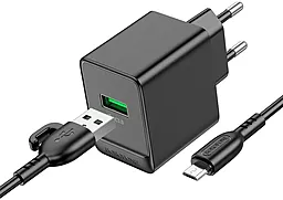 Мережевий зарядний пристрій Borofone BAS12A Erudite 18w QC3.0 home charger + micro USB cable black - фото Мережевий зарядний пристрій Borofone BAS12A Erudite 18w QC3.0 home charger + micro USB cable black