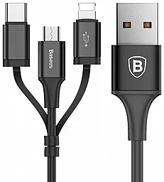 Універсальний кабель Baseus Excellent 3-in-1 USB-A to Type-C/Lightning/micro USB 15w 3a 1.2м сable Black (CA3IN1-ZY01) - фото Універсальний кабель Baseus Excellent 3-in-1 USB-A to Type-C/Lightning/micro USB 15w 3a 1.2м сable Black (CA3IN1-ZY01)