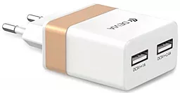 Мережевий зарядний пристрій Devia RockWall Dual (2USB, 2.4A) White/Gold