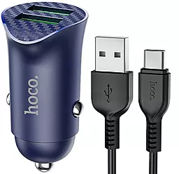 Автомобильное зарядное устройство с быстрой зарядкой Hoco Z39 Farsighted 18W 3.4A + USB Type-C Cable Blue