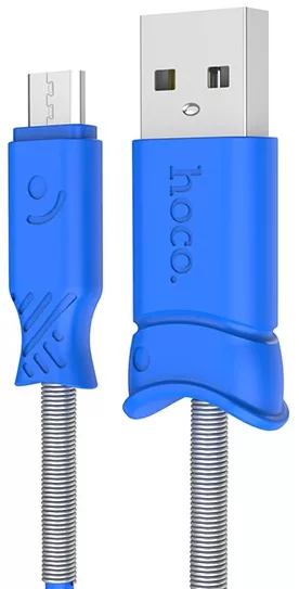 Кабель Hoco X24 Pisces USB-A - micro USB 12w 2.4a 1м cable Blue - фото 1