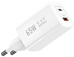 Сетевое зарядное устройство WIWU Wi-U012 65w PD/QC3.0 GaN USB-C/USB-A ports fast charger white - фото Сетевое зарядное устройство WIWU Wi-U012 65w PD/QC3.0 GaN USB-C/USB-A ports fast charger white