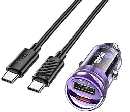 Автомобільний зарядний пристрій Hoco Z53A 30w PD USB-C/USB-A ports car charger + USB-C to USB-C cable purple - фото Автомобільний зарядний пристрій Hoco Z53A 30w PD USB-C/USB-A ports car charger + USB-C to USB-C cable purple