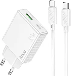 Мережевий зарядний пристрій Hoco C142A Direct 20w PD USB-C/USB-A ports charger + USB-C to USB-C cable white - фото Мережевий зарядний пристрій Hoco C142A Direct 20w PD USB-C/USB-A ports charger + USB-C to USB-C cable white