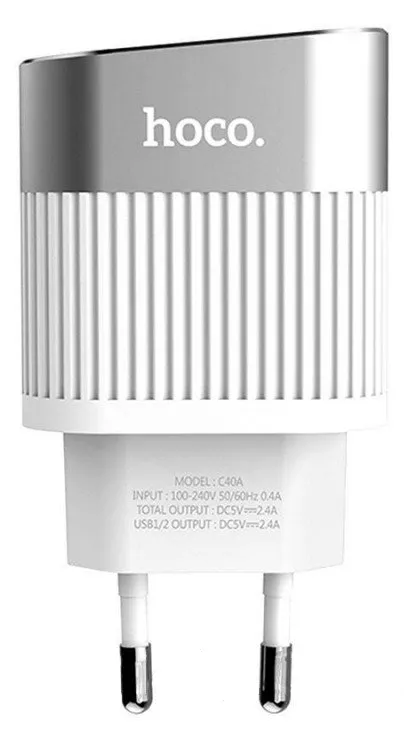 Сетевое зарядное устройство Hoco C40A 2.4a 2xUSB-A ports charger white - фото 2