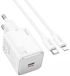 Сетевое зарядное устройство Hoco N40 Mighty 20w PD USB-C ports charger + USB-C to Lightning cable white - фото Сетевое зарядное устройство Hoco N40 Mighty 20w PD USB-C ports charger + USB-C to Lightning cable white