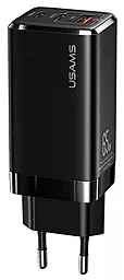 Сетевое зарядное устройство с быстрой зарядкой Usams US-CC110 GaN Mini 65W 2хType-C/USB QC Black