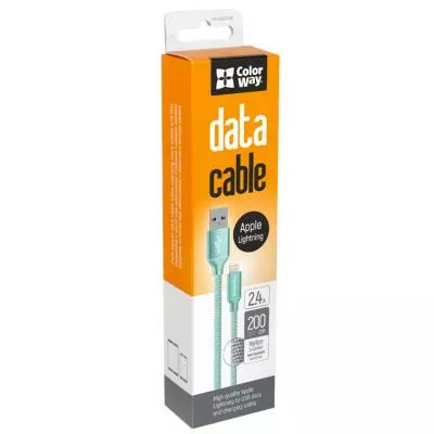 Кабель ColorWay USB-A - Lightning 12w 2.4a 2м cable Mint (CW-CBUL007-MT) - фото 2