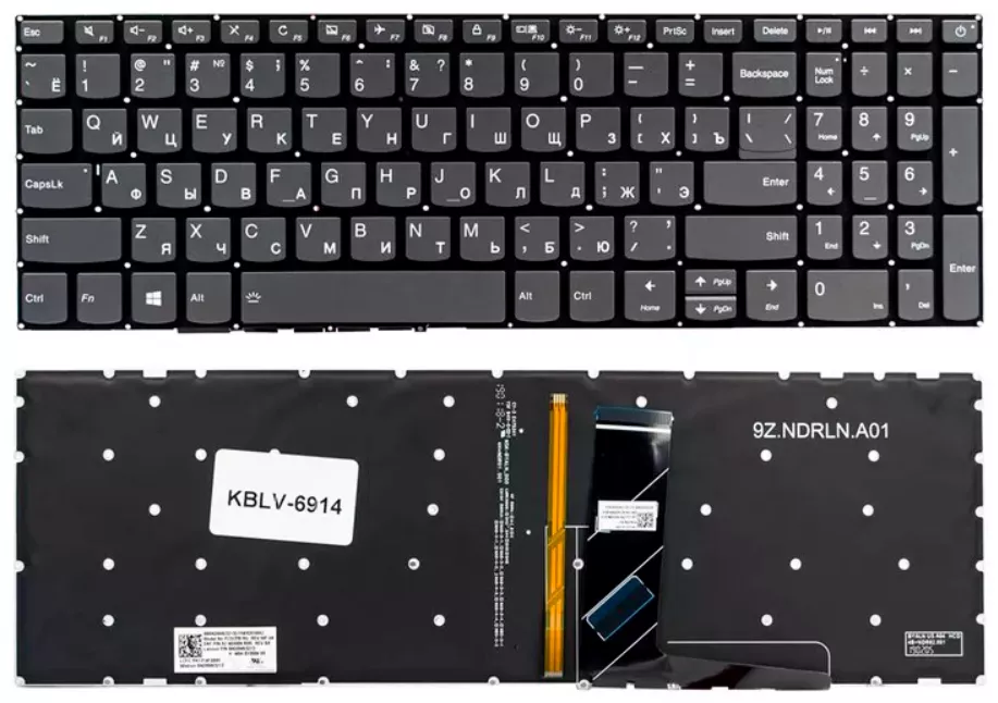 КлавиатурадляноутбукаLenovoIdeaPad330-15IKBRU/ENG,сподсветкойклавиш,прямойEnterGray