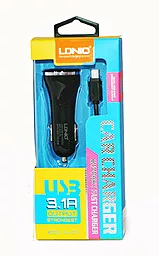 Автомобільний зарядний пристрій LDNio Car charger 2USB (3.1A) + Micro USB Cable Black (DL-C23) - мініатюра 2