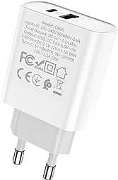 Сетевое зарядное устройство с быстрой зарядкой Hoco C80A USB + USB Type-C Port PD 3.1A White - миниатюра 2