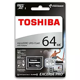 Карта пам'яті Toshiba microSDXC 64GB Exceria Pro Class 10 UHS-I U3 + SD-адаптер (THN-M401S0640E2)