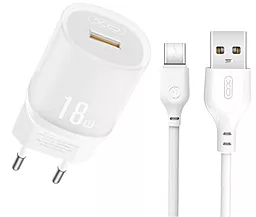 Сетевое зарядное устройство XO L157 18w QC3.0 USB-A port charger + USB-C cable white - фото Сетевое зарядное устройство XO L157 18w QC3.0 USB-A port charger + USB-C cable white