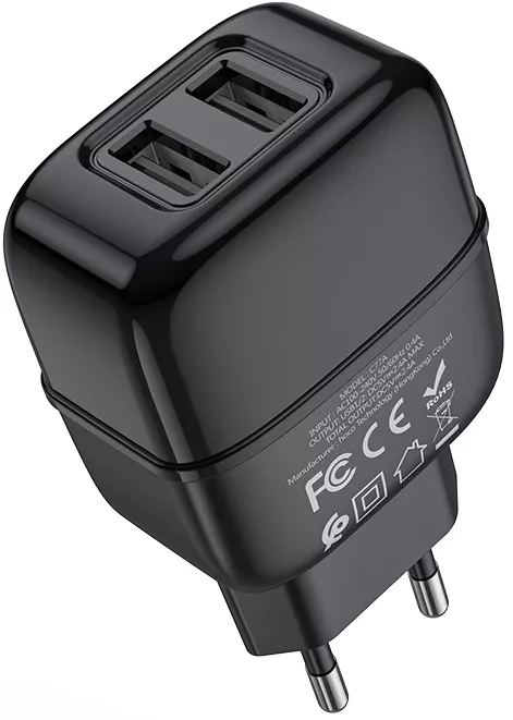Сетевое зарядное устройство Hoco C77A 2.4a 2xUSB-A ports charger + USB-C cable black - фото 4