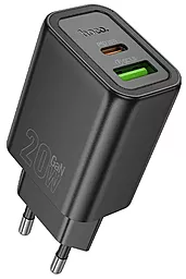 Сетевое зарядное устройство Hoco N61 Gentle 20w GaN PD/QC USB-C/USB-A ports charger black - фото Сетевое зарядное устройство Hoco N61 Gentle 20w GaN PD/QC USB-C/USB-A ports charger black