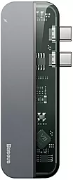 Мультипортовый USB Type-C хаб Baseus Transparent Series Dual USB-C Multifunctional Adapter Deep gray (CAHUB-TS0G) - фото Мультипортовый USB Type-C хаб Baseus Transparent Series Dual USB-C Multifunctional Adapter Deep gray (CAHUB-TS0G)