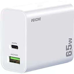 Мережевий зарядний пристрій з швидкою зарядкою WK Wekome 65W USB-A-C Charger White (WP-U116) - мініатюра 3
